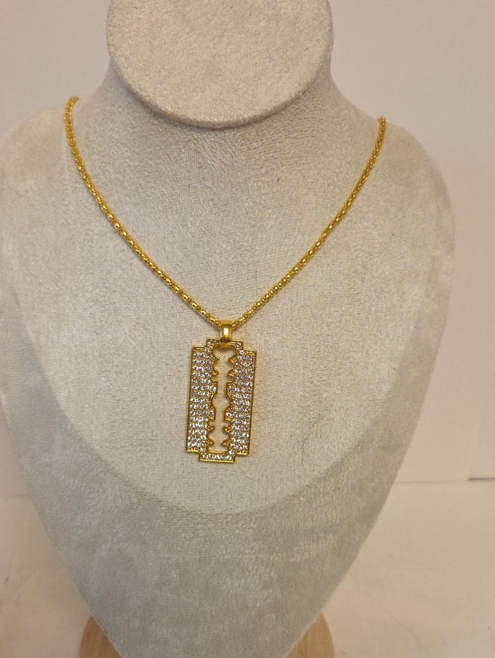 Gold-Tone Pave Razor Pendant Necklace - Unisex Jewelry
